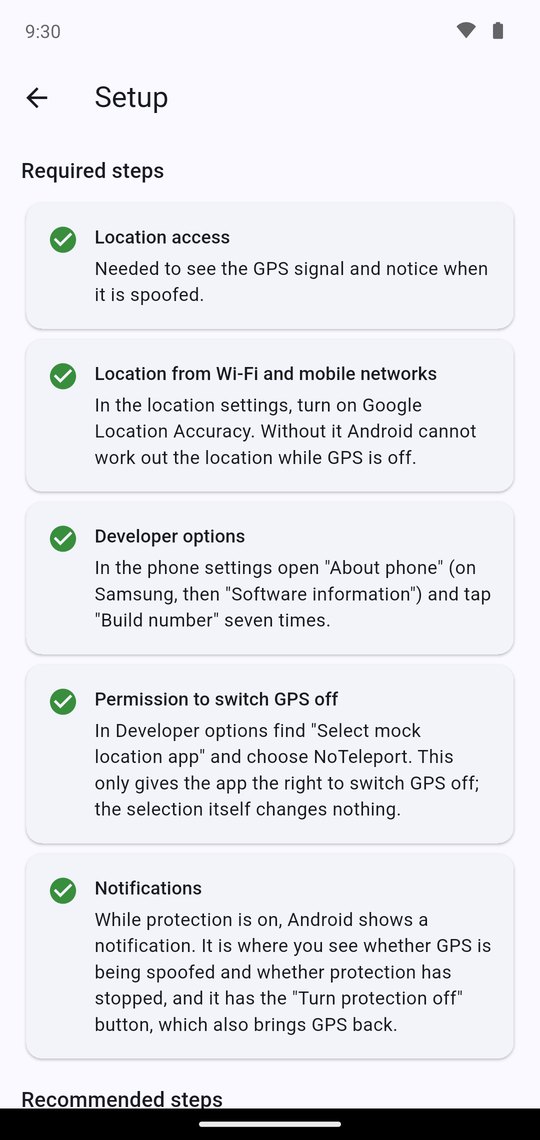 All required steps have green ticks